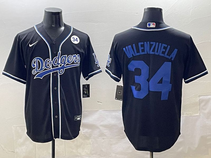 Men 2025 Los Angeles Dodgers #34 Valenzuela Black Three generations Fashion Nike MLB Jersey style 8